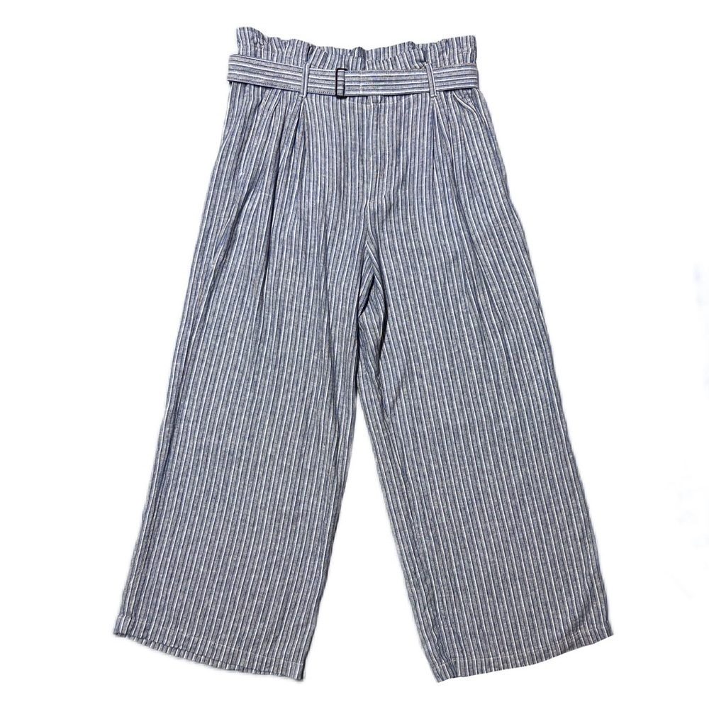 Linen Paper Bag Pant Blue Stripe Pockets Banana Republic Belted Women’s 10 - Picture 2 of 11